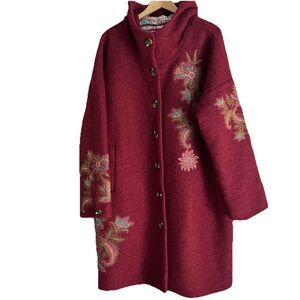 Sundance Burgundy Embroidered Wool Coat